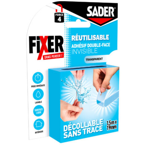 SADER - Adhesif double face reutilisable 1,5 m x 19 mm
