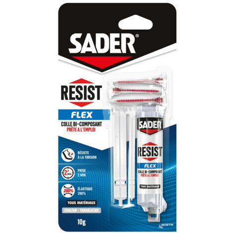 Sader – Colle bi-composant RESIST FLEX 10 g – Adhérence sur bois, métal, céramique – Réparation invisible – Séchage rapide 2 min – 30629112