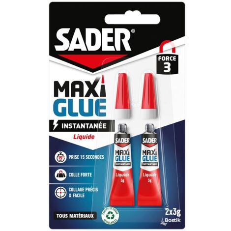 SADER - Colle Maxi Glue tous matériaux universel liquide - transparent - 2x3g