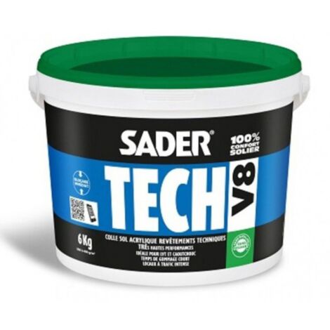 Sader – Colle multi-usage acrylique 6kg – Pour revêtements souples techniques – Résistance au trafic et poinçonnement – Application spatule crantée