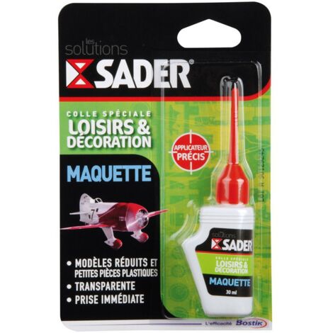 Sader – Colle spéciale maquette 30 ml – Prise immédiate 5-10 secondes – Pour plastique rigide – Collage précis et propre
