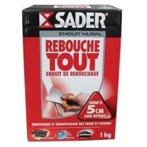 Sader – Enduit de rebouchage prêt à gâcher 1 kg – Application jusqu'à 5 cm – Finition lisse et uniforme – Pour plâtre, béton, bois