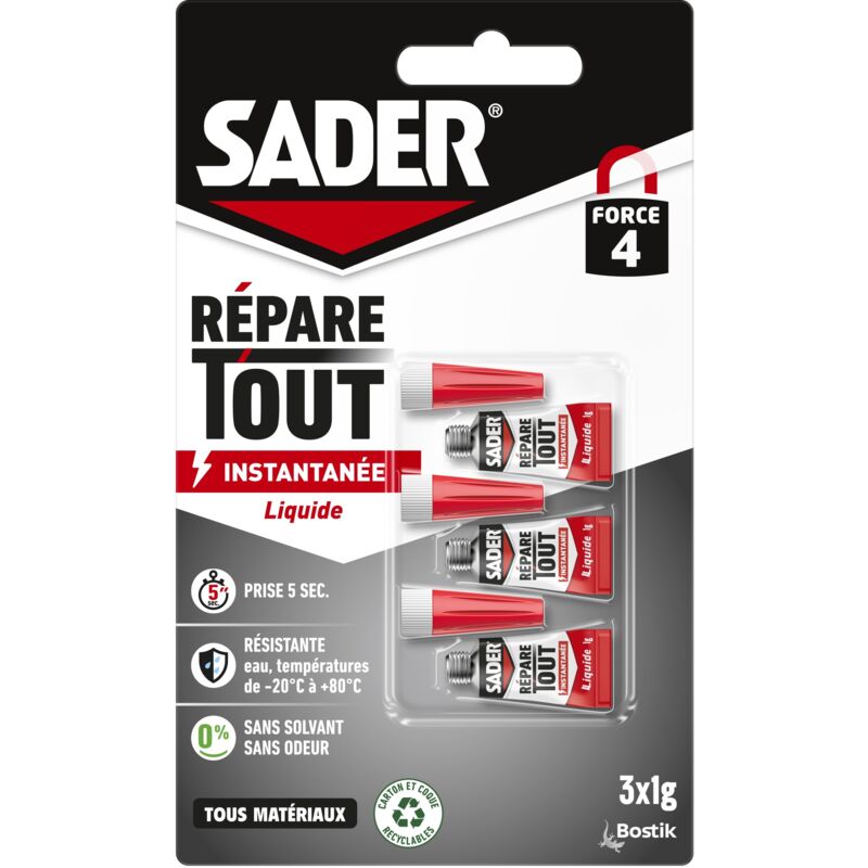 Répare tout - Glue liquide 3x1g - Sader
