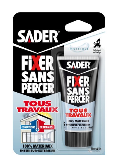 Sader - Colle Fixer Sans Percer tous travaux 50g Invisible