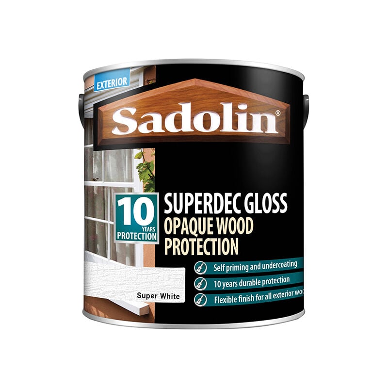 Superdec Gloss Opaque Wood Protection - Super White - 2.5L - Super White - Sadolin