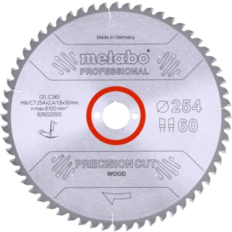 Sägeblatt Metabo precision cut wood professional 254x30, Z60 WZ 5Grad neg.