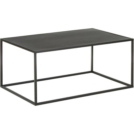 ALGUER LIVING Negro Mate, Mesa De Centro Estilo Industrial, Mueble De Salón, Mesilla Negra Rectangular Diseño Minimal