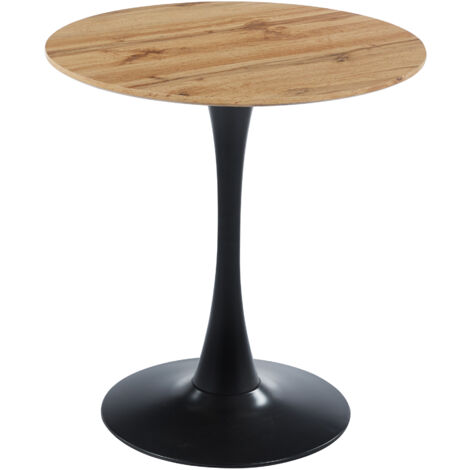 Säulentisch Holz Wildeiche-Optik Gerade Kante 80 cm Metall-Tulpenfuß STOCKHOLM