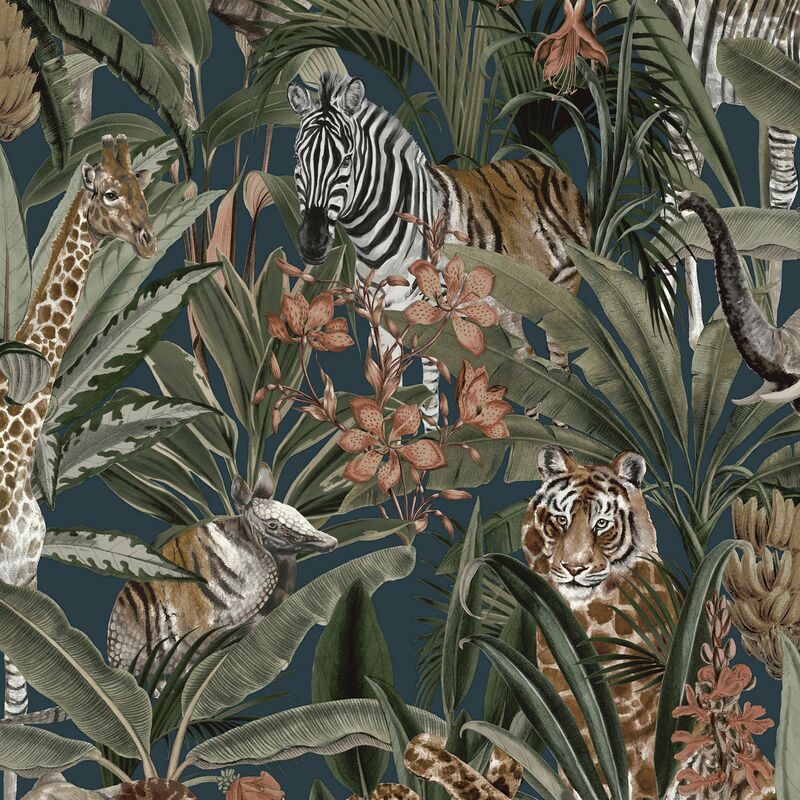 Holden Decor - Safari Fusion Jungle Tropical Animal Navy Wallpaper