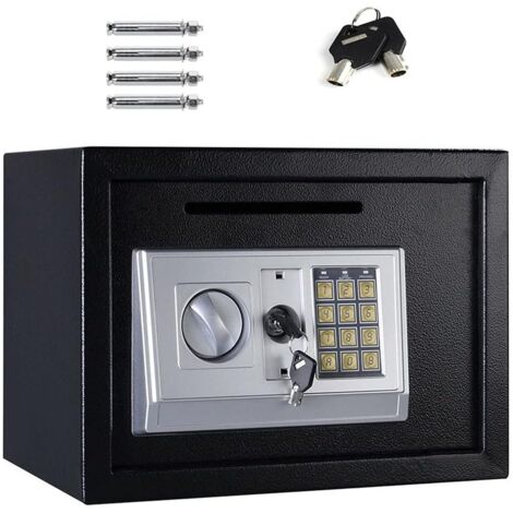Safe Box with Key, 16L Safety Box Electronic High Security Steel Lock Safes Home Office Digital Money Cash Deposit Jewelry Camera Document Storage Box Safe Cabinet Box w/Key