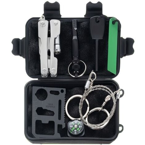 ISO TRADE SAFE Kit de survie 6 en 1 avec outil multifonctions et carte de survie 11 en 1