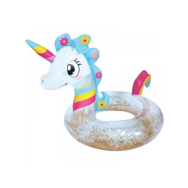 Trade Shop Traesio - Arco Iris Blanco Unicornio Salvavidas Brillante Mar Donut Diámetro 90 Cm