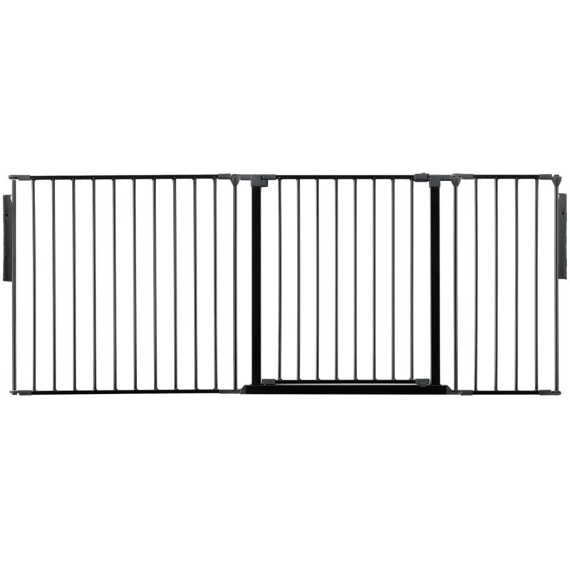 Safetots Premium Multi Panel Room Divider, Up To 187Cm Wide, Black, 70Cm Tall, Flexible Barrier With Door For Baby And Toddler, Black