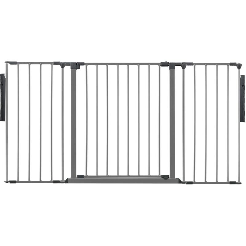 Safetots - Premium Multi Panel Room Divider, Up To 148cm Wide, Grey, 70cm Tall, Flexible Barrier With Door For Baby And Toddler