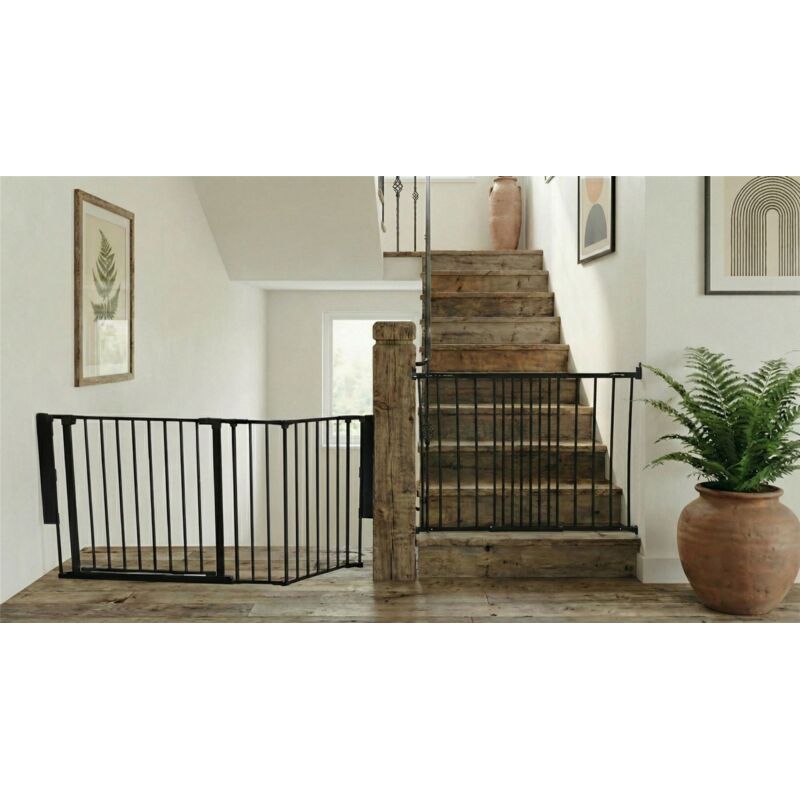 Safetots Solution for Up and Down Staircases, Black, Multi Panels, up to 148cm, and, Screw Fit Gate, 67cm - 105.5cm