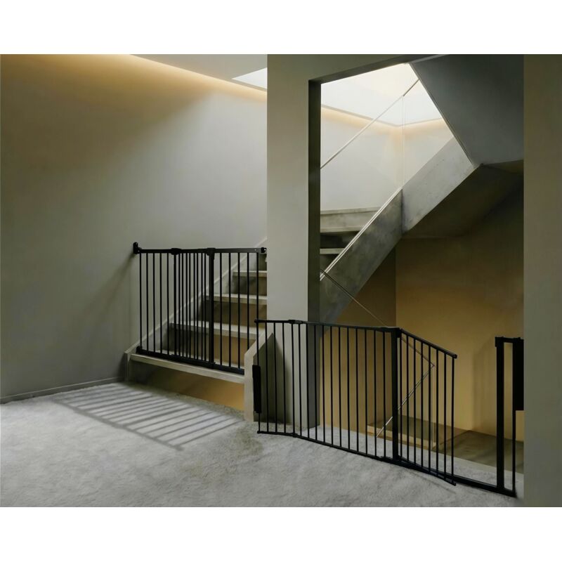 Safetots Solution for Up and Down Staircases, Black, Multi Panels, up to 187cm, and, Screw Fit Gate, 67cm - 105.5cm