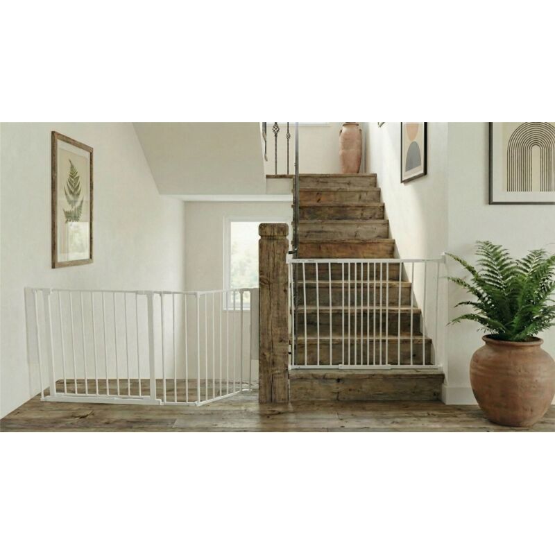Safetots Solution for Up and Down Staircases, White, Multi Panels, up to 148cm, and, Screw Fit Gate, 67cm - 105.5cm