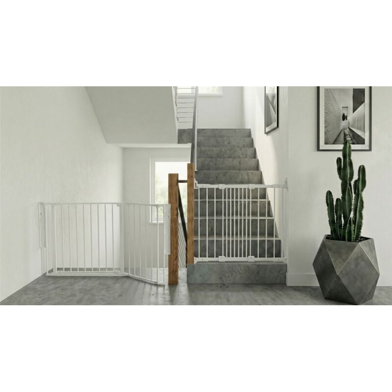 Safetots Solution for Up and Down Staircases, White, Multi Panels, up to 154cm, and, Screw Fit Gate, 67cm - 105.5cm