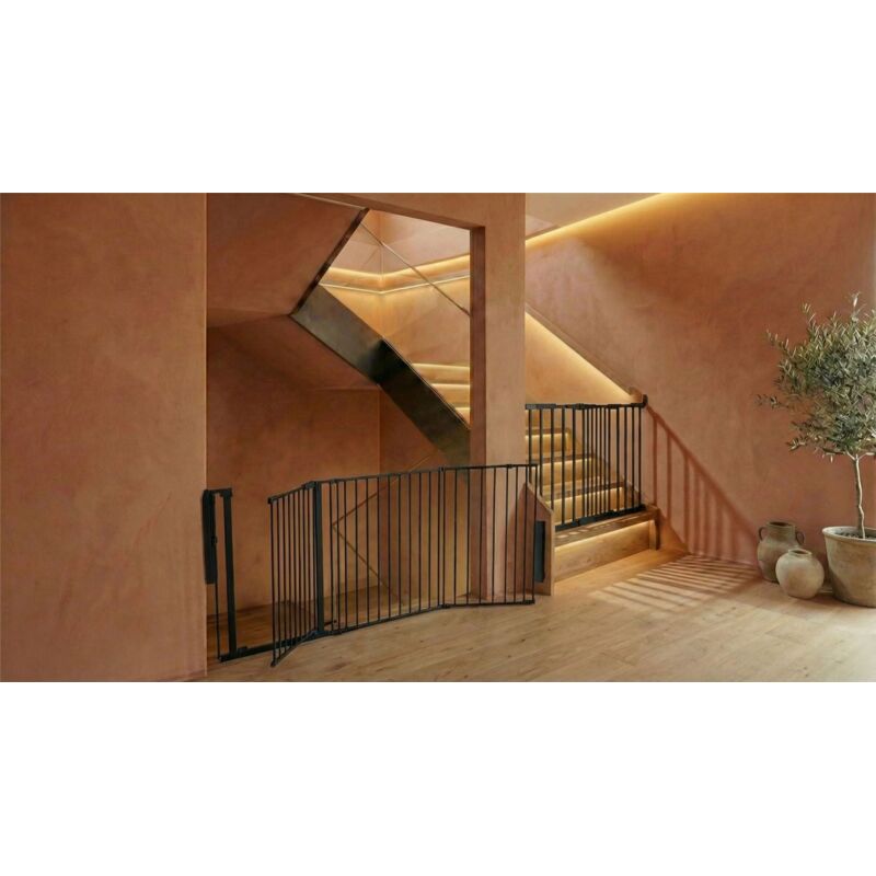 Safetots Solution for Up and Down Staircases, Black, Multi Panels, up to 226cm, and, Screw Fit Gate, 67cm - 105.5cm