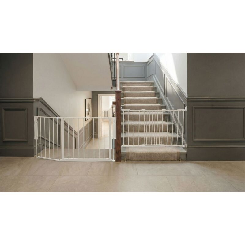 Safetots Solution for Up and Down Staircases, White, Multi Panels, up to 102cm, and, Screw Fit Gate, 67cm - 105.5cm