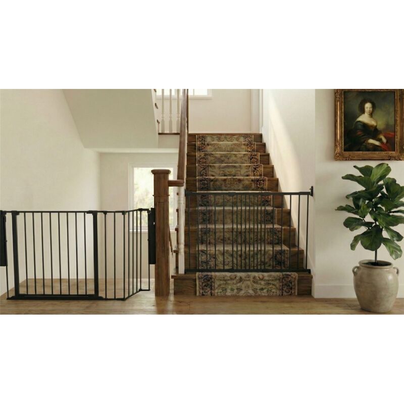 Safetots Solution for Up and Down Staircases, Black, Multi Panels, up to 122cm, and, Screw Fit Gate, 67cm - 105.5cm