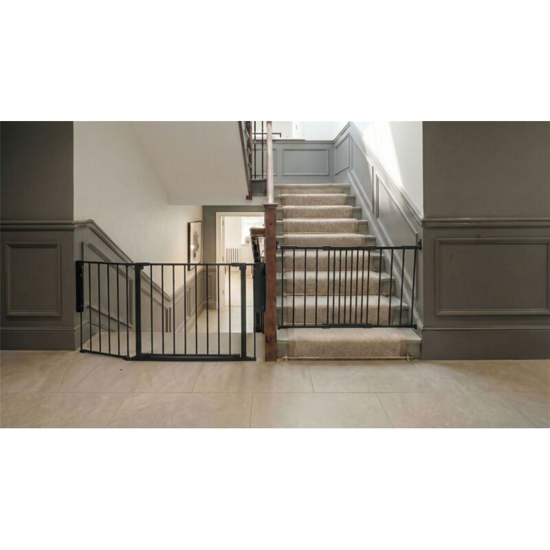 Safetots Solution for Up and Down Staircases, Black, Multi Panels, up to 102cm, and, Screw Fit Gate, 67cm - 105.5cm