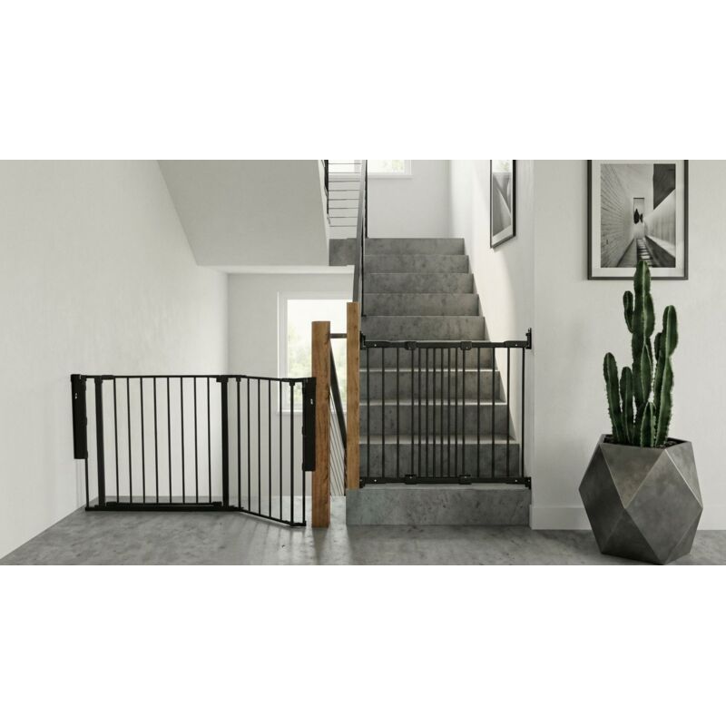 Safetots Solution for Up and Down Staircases, Black, Multi Panels, up to 154cm, and, Screw Fit Gate, 67cm - 105.5cm