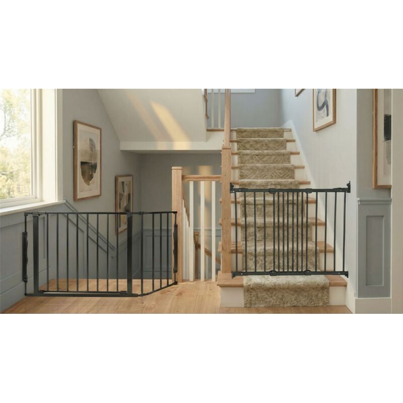 Safetots Solution for Up and Down Staircases, Black, Multi Panels, up to 128cm, and, Screw Fit Gate, 67cm - 105.5cm