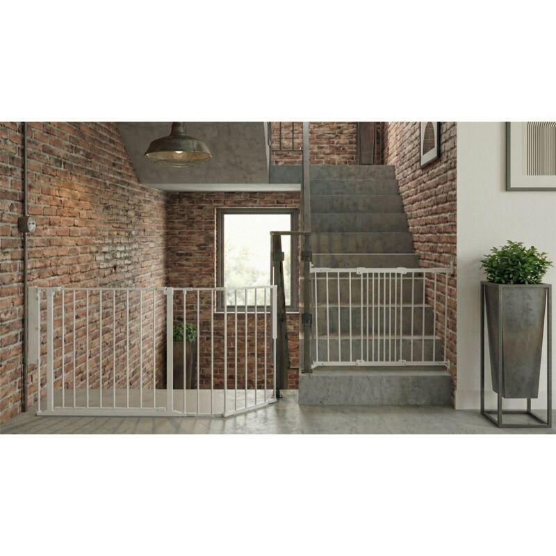 Safetots Solution for Up and Down Staircases, White, Multi Panels, up to 135cm, and, Screw Fit Gate, 67cm - 105.5cm