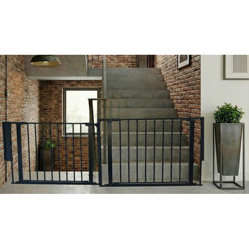Safetots Two Door Multi Panel Solution for Up and Down Staircases, Black, 187cm of length, includes 2 Door Opening Panels