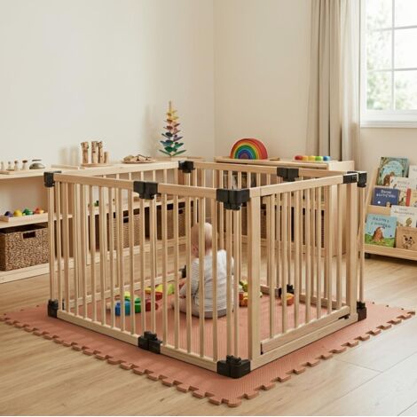 Safetots Wooden Play Den 80cm x 120cm, Natural Wood, 76cm High, with Soft Foam Play Mat, Mocha, 90cm x 150cm