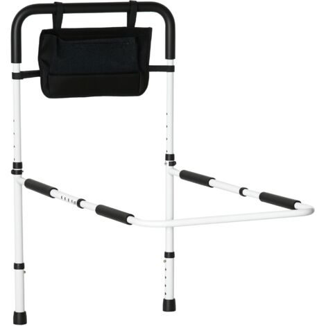Safety Bed Rail, Height Adjustable Bed Assist Rail with Storage Pocket, Grab Bar for Disabled and Senior, White