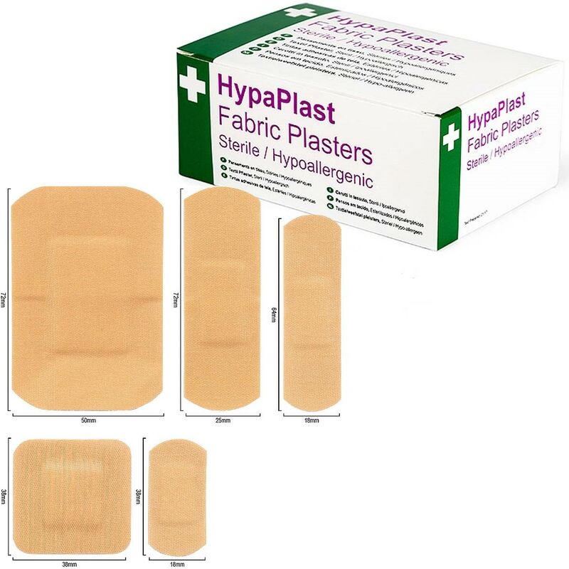 Safety First Aid - HypaPlast Breathable Fabric Plasters Assorted Box of 100 5 Sizes D8010