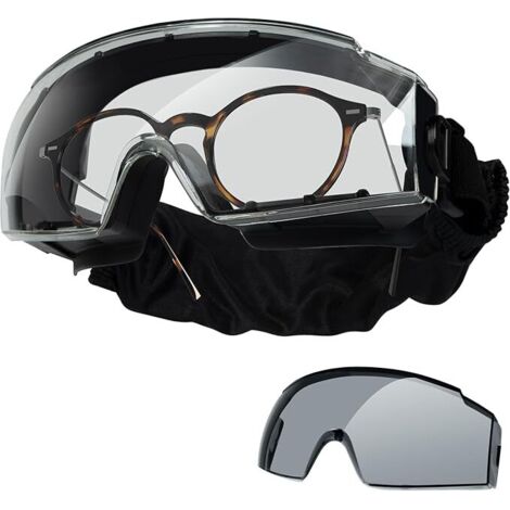 Safety Glasses for Work, Anti-Fog Safety Over-Glasses, Airsoft Glasses for Eyeglass Wearers, Construction Sites, Laboratories