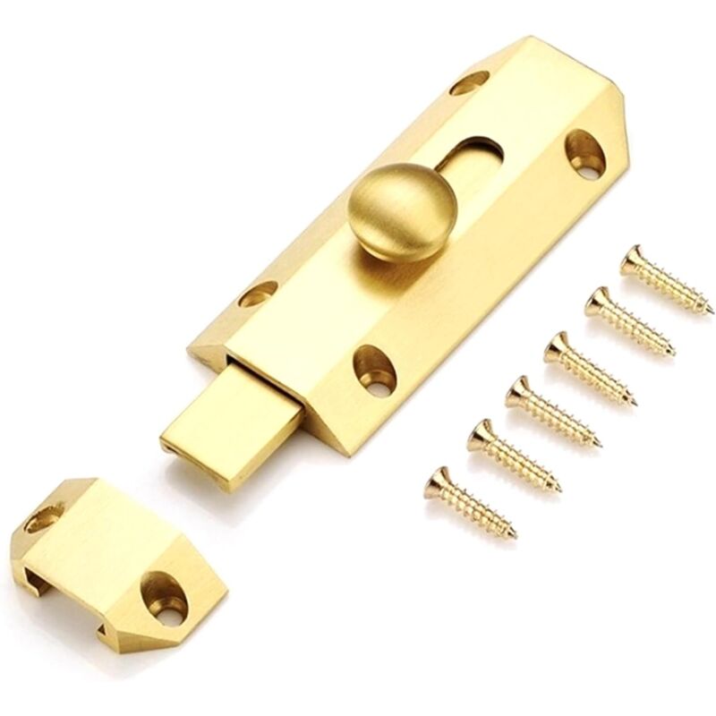 Safety Latch with Solid Thick Brass Bolt, Heavy Duty Deadbolt, Gold