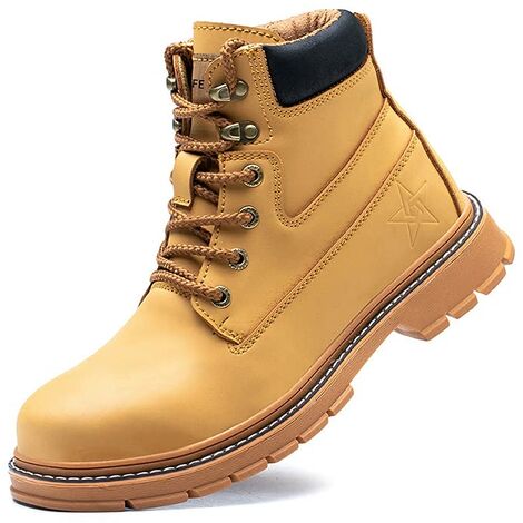 Safety Shoes Men Ladies Work Boots Waterproof Leather Lightweight Steel Toe Safety Boots Indestructible Protection S3 SRC Yellow