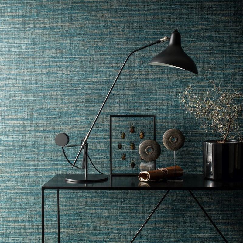 Saffiano Deep Teal Blue Grasscloth Wallpaper Paste The ...