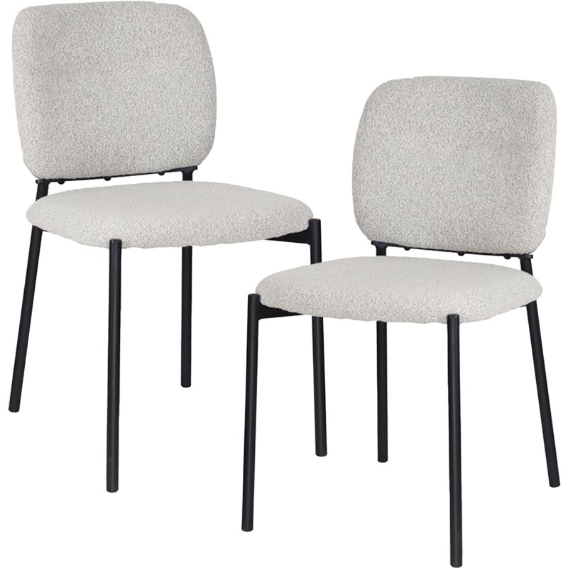 SAFIA - Lot de 2 chaises en tissu beige piètement métal noir