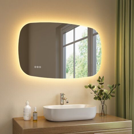 S'AFIELINA 45×70 cm Bathroom Mirror with Lighting, Oval LED Mirror with Touch Switch, Dimmable, 3 Adjustable Light Colors, Anti-Fog, Memory Function