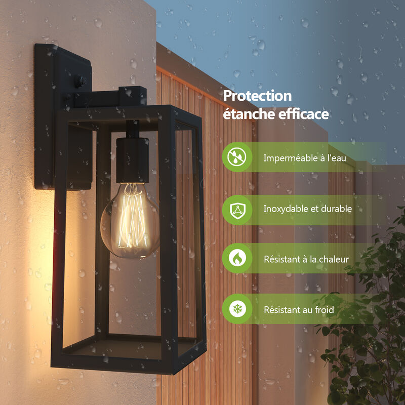 Applique extérieure avec capteur de lumière Retro Industrial sans ampoule pour jardin, garage, couloir - S'afielina