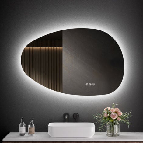 S'AFIELINA Badspiegel mit Beleuchtung 85×50cm LED Touch Schalter Wandspiegel 3 Lichtfarben und Dimmbar, Anti-Beschlag- und Memory-Funktion