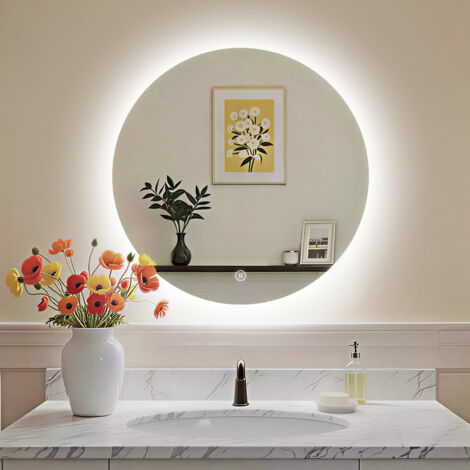S'AFIELINA Badspiegel mit Beleuchtung Rund LED Wandspiegel Badezimmerspiegel mit Touch, kaltweißes Licht und Memory Funktion, 50cm