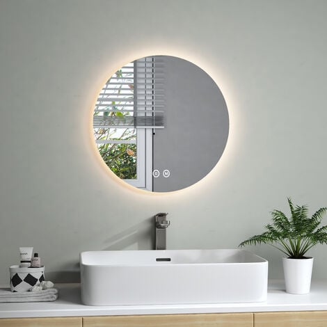 S'AFIELINA Badspiegel mit Beleuchtung Rund LED Wandspiegel Badezimmerspiegel mit Touch und 3 Lichtfarbe Dimmbar OLM03-MSF-2