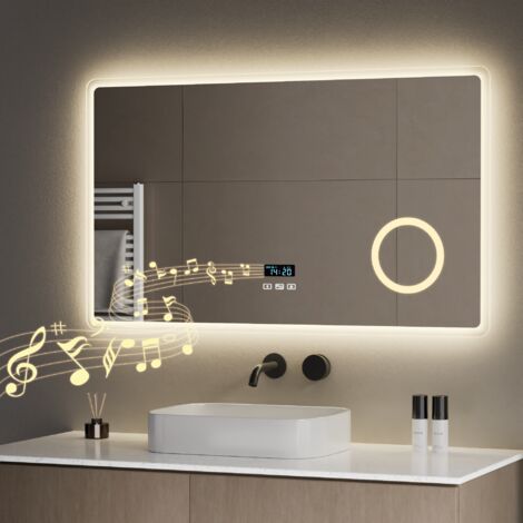 S'AFIELINA Badspiegel Wandspiegel mit Beleuchtung LED Badspiegel mit Energiesparend, Touchschalter,Beschlagfrei,Bluetooth,3-fach Vergrößerung,3 Lichtfarbe