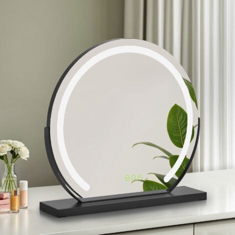 S'AFIELINA Dressing Table Mirror Round Black Hollywood Vanity Mirror with 3 Color Light Modes 180°Rotation Makeup Mirror ф50cm