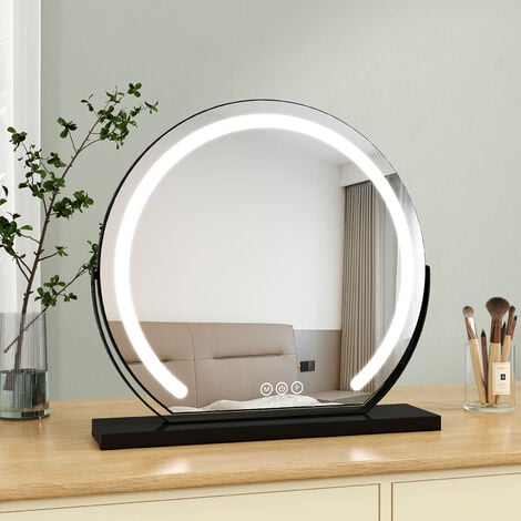 HOMCOM Vanity Table Mirror with Lights, Hollywood Makeup Mirror, with 12  Dimmable LED Bulbs, Memory Function Black