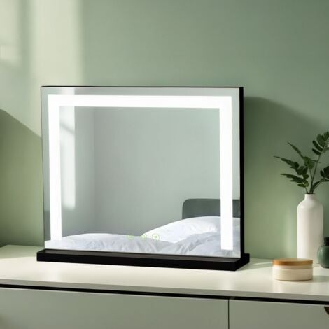 S'AFIELINA Dressing Table Mirror with LED Lights Dimmable Hollywood Vanity Mirror with 3 Color lights, 500x420x120mm, Black