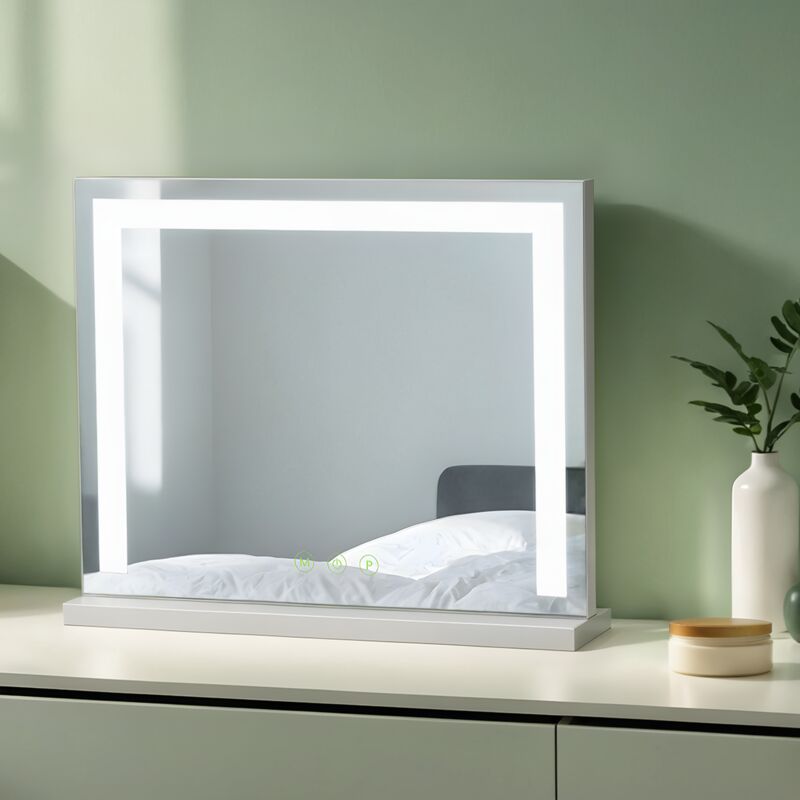 S'afielina - Dressing Table Mirror With Led Lights Dimmable Hollywood Vanity Mirror With 3 Color Lights, 500X420x120mm, White