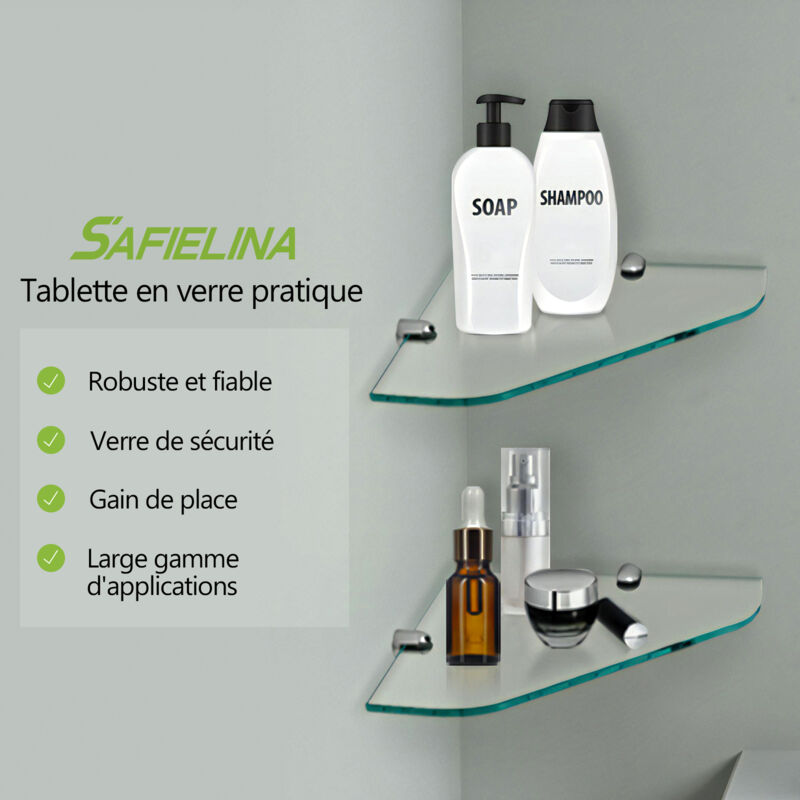 Tablette de salle de bain Nylon 6mm verre trempé étagère en verre pour salle de bains - S'afielina