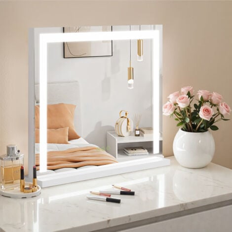 S'AFIELINA Hollywood Makeup Mirror with LED Lights Dimmable Tabletop Makeup Mirror with 3 Color lights, 600x520x120mm, White